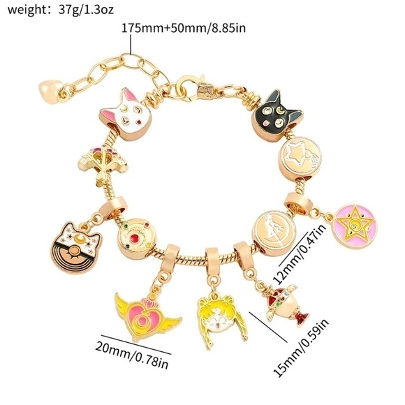 Gold Plated Sailor Moon Themed Bracelet - Picture 5 of 5